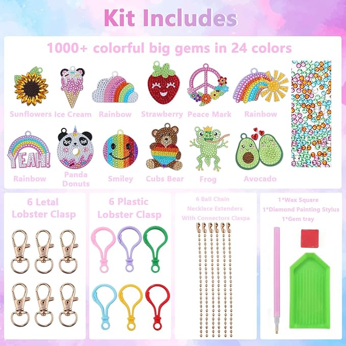 Happy makers Big Gem Diamond Art Painting Arts Crafts Keychains Suncatchers Kits for Gifts, Mosaic Painting Kit by Numbers for Teens Toddler DIY Create Your Own Motivational Frog