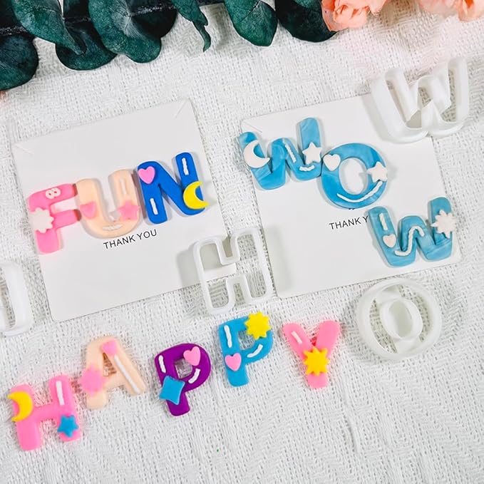 Xaekicr Alphabet Polymer Clay Cutters: 26 Pcs, Letter Designs for Polymer Clay Jewelry,Letter Clay Molds for DIY Custom Clay Earrings