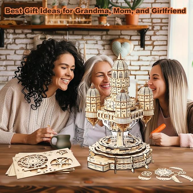 3D Wooden Puzzle for Adults – SkyCity Floating Castle Music Kit with LED Lights & Rotating Mechanism, DIY Mechanical Building Set, Hobbies Puzzle Models for Teens & Collectors