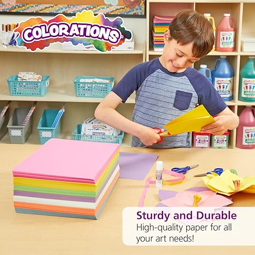 Colorations Construction Paper for Kids - 7 Bright Colors - 600 Bulk Sheets of 9"X12" - Assorted Pack of Heavy-Duty Craft Paper, Bulk School Supplies