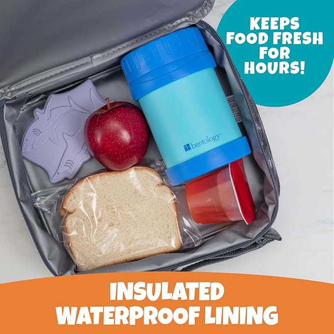 Bentology Lunch Bag for Boys- Kids Insulated Durable Lunchbox Tote Fits Bento Boxes, Containers, Jars & Water Bottles- Reusable School Lunch Sleeve w Clip on Handle- Keep Food Hotter or Colder Longer