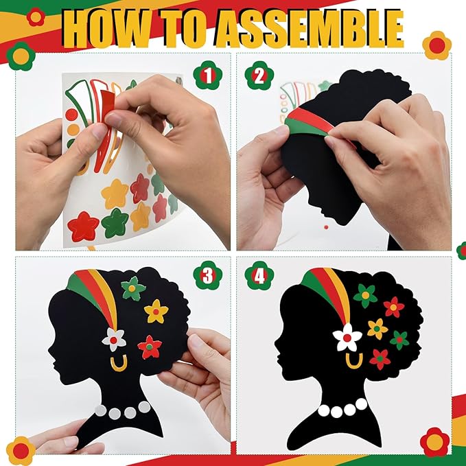 Cinrobiye 30 Sets Black History Month and Juneteenth Party Supplies Craft Kits, African American Ornaments Decorations DIY Sets BHM Festival Crafts Decor for Kente Party Classroom Activities