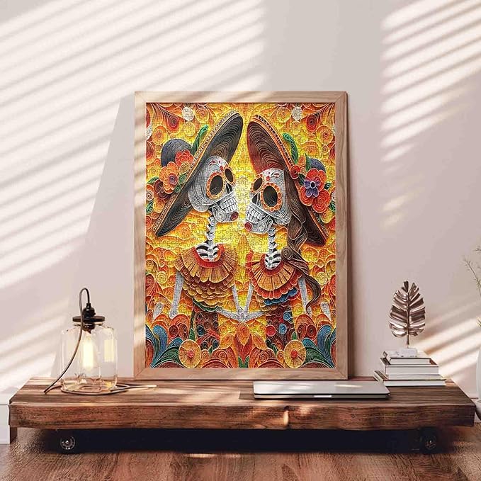Tucocoo Skeleton Couple 1000 Piece Puzzle for Adults, Vibrant Skull Lover Colorful Paper Art Jigsaw Puzzle Fun Challenging and Decorative Puzzle for Stress Relief Family Game Night Home Decor Gift