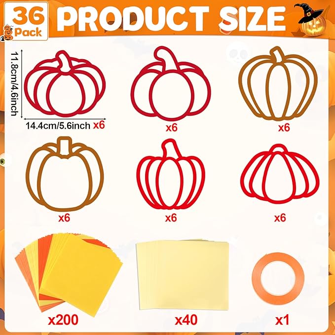 36 Set Fall Pumpkin Suncatchers Crafts for Kids DIY Autumn Window Tissue Paper Crafts Kit Thanksgiving Pumpkin Hanging Decor for Fall School Home Activity Art Project Birthday Party Favor Gift
