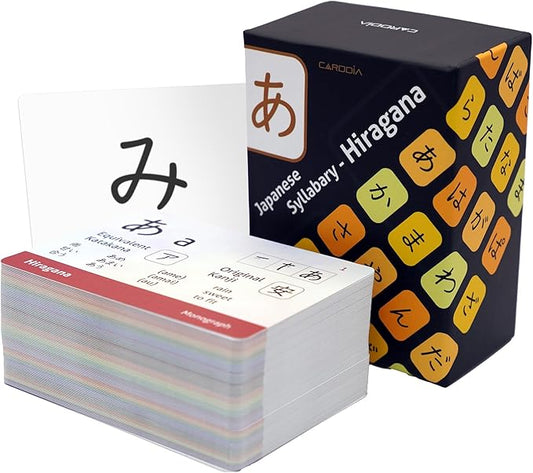 CARDDIA Japanese Syllabary - Hiragana Flash Cards (with Stroke-Order Diagrams and Example Words), Standard Playing Card Size, Sturdy, Water Resistant