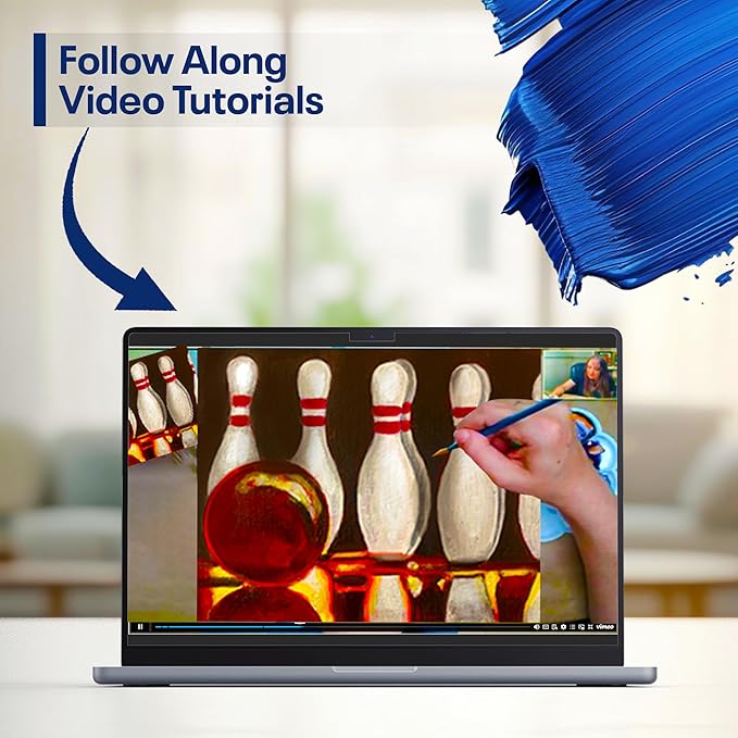Painting4Real DIY Painting Class Kit for Adults with Video Tutorials: Learn to Paint Bowling – How to Paint with Acrylics – Painting & Art Supplies – 9 Piece Acrylic Paint Set