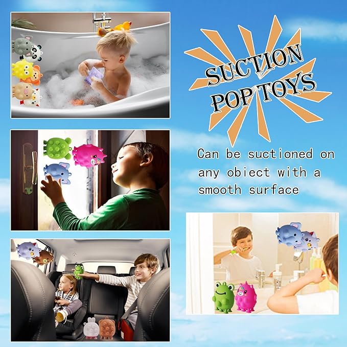 24 PCS 3D Animal Pop Fidget Suction Toys,Stress Pop Balls Party Favors for Kids,Bath Suction Toys,Stress Relief Toy,Carnival Prizes,Treasure Box Toys,Kids Prizes
