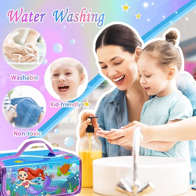 weirtoya 56 PCS Washable Scented Markers Set with Glitter Pencil Case, Mermaid Unicorn Arts and Crafts for kids 4-6-8 Kids Coloring Drawing Kits for 4-8 Years Old Girls Birthday Gifts