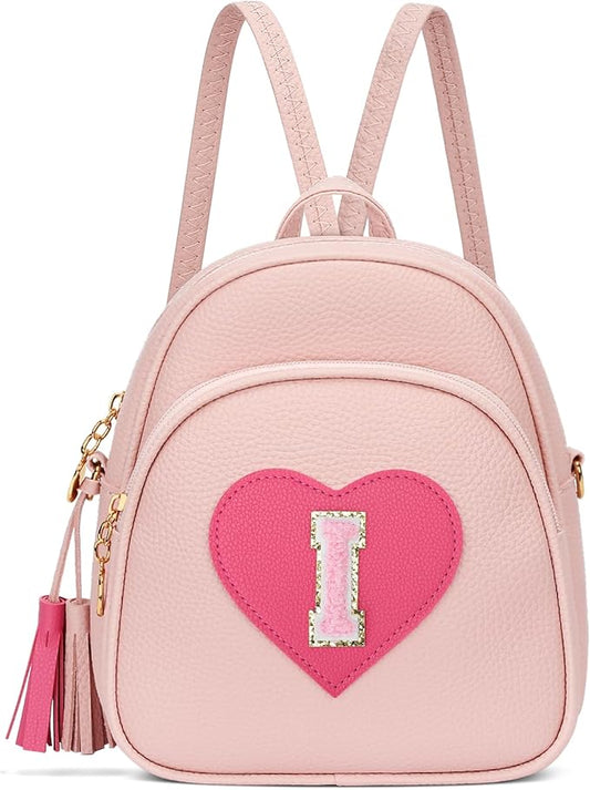 Girls Initial Mini Backpack Gifts for Kid Toddler Little Girl Teen Small Cute Heart Backpack Purse Preschool Kindergarten Bookbag,Pink-I