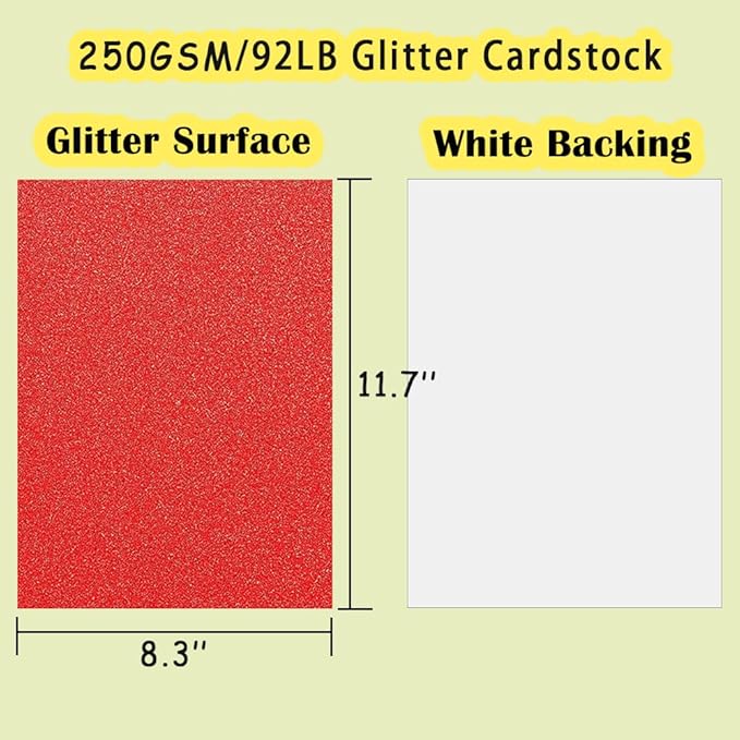 SALEMAR Red Glitter Cardstock Paper Sparkling Cardstocks for Cricut, Glitter Paper for Creating Holiday Greeting Cards, 250Gsm, 10 Sheets