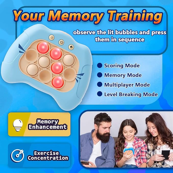 Pop Push Game Toy for Kids, Quick Fast Push Pop Puzzle Handheld Game Light up Fidget Toy 8-12, Bubble Sensory Toys Christmas Birthday Gifts for Kids Ages 3-12 (Light Blue)