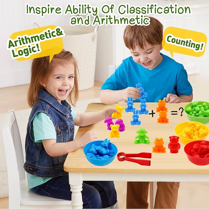 Counting Color Sorting Toys Animals Matching Games with Rainbow Bowls,Preschool Learning Educational Montessori Sensory Training Activities Toys Easter Gift for 3 4 5 Year Old Toddlers