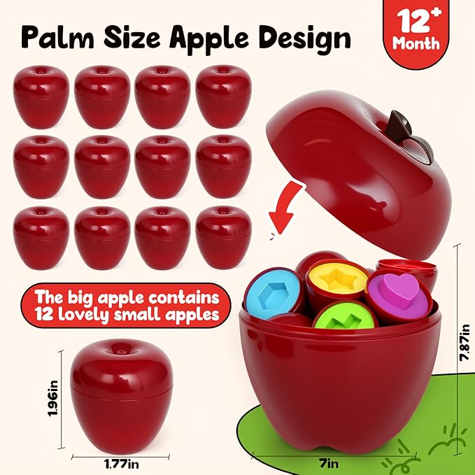 Montessori Geometric Apple Shape Sorter Toys for Toddlers 1-3,Montessori Preschool Educatioanl Learning Color Sorting Matching Games Fine Motor Toddler Activities Toys for Kids Boys Girls