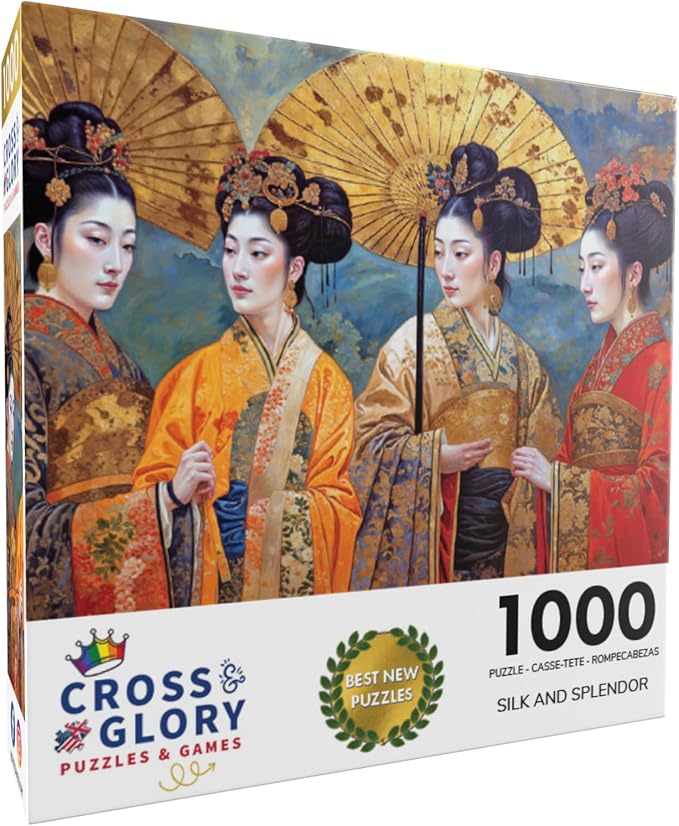 Cross & Glory - Silk and Splendor: an Imperial Puzzle Panorama - 1000 Piece Jigsaw Puzzle for Adults | Tang Dynasty Art | Textured Oil and Watercolor Mix