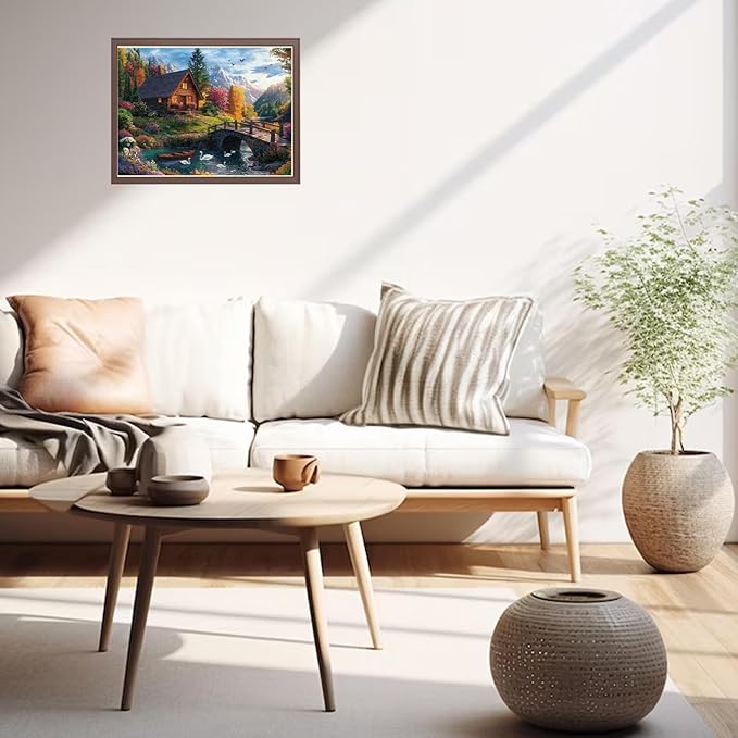 GLOBLELAND 300Pcs Riverside Cottage Wooden Jigsaw Puzzles for Adults 11.22x15.16inch Colorful River Landscape Wood Puzzles for Holidays Birthday Gifts