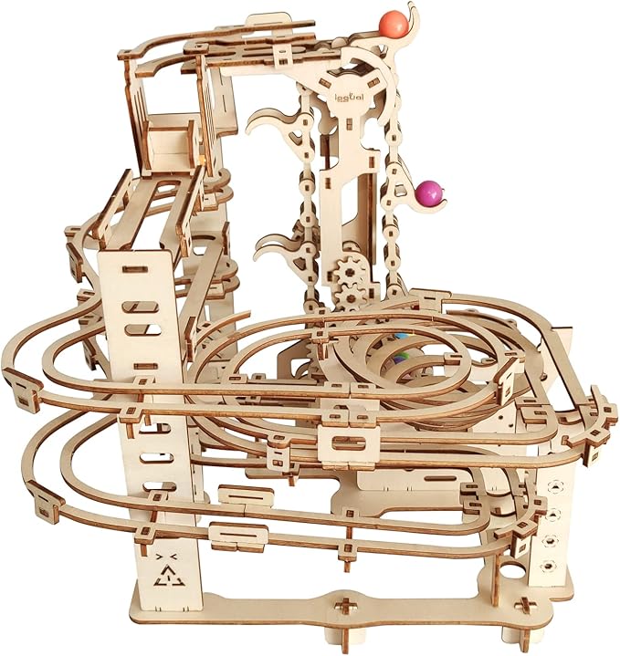 Wooden Marble Run 3D Puzzle - Wood Crafts Mechanical Marble Run Assembly Building Model Kits - Wooden Puzzle DIY Brain Teaser Puzzles - Christmas Birthday Gifts for Adults & Teens Boys Girls
