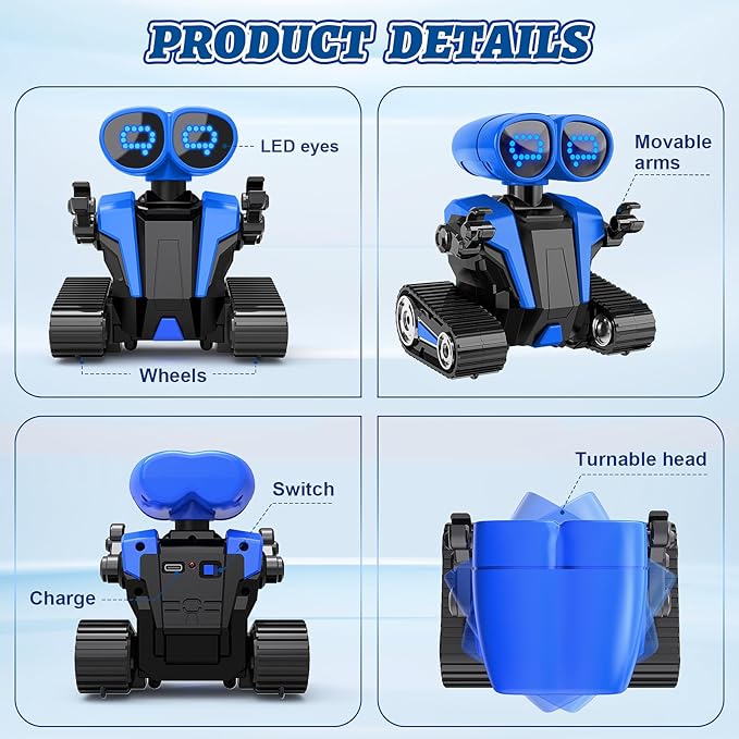 Robot Toys for Boys Girls with Auto-Demonstration Robots for Kids Remote Control Kids Robot Rechargeable with LED Eyes Smart Robot Age 3 Years and Up - Blue