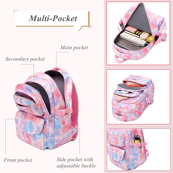 3Pcs Kids Backpack Set for Girls with Matching Lunch Bag, Girls School Bag Backpack for Kids