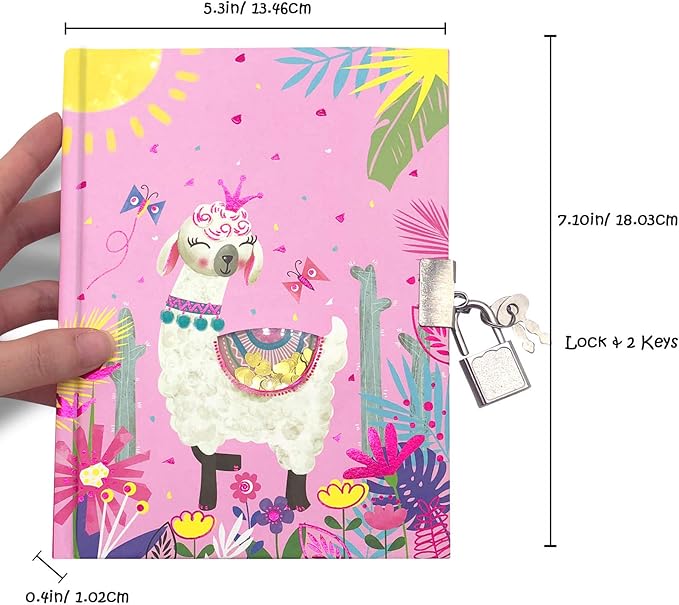 GINMLYDA Girls Diary with Lock for Kids, Alpaca Diaries 7.1x5.3 Inches 160 Pages Girl Journal Secret Cute Notebook with Lock and Key for Little Kid Writing Drawing Gift for Pre school Age 6,8,12