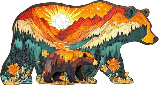 Wooden Puzzles for Adults - Bears in The Forest Wooden Jigsaw Puzzle, Unique Animal Shaped Wood Puzzles Adult, Christmas Birthday Gifts for Friends/Family, Home Decor 13.1 * 7in 160pcs