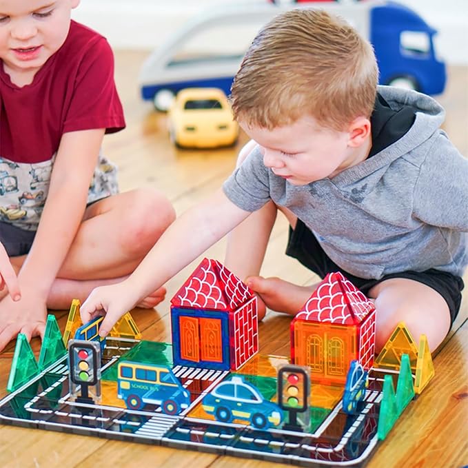 Magnetic Tiles Road Set, Magnetic Building Blocks for Toddlers, STEM Construction Toys for Kids Ages 3+, Gifts Toys for Boys & Girls - 38 PCS