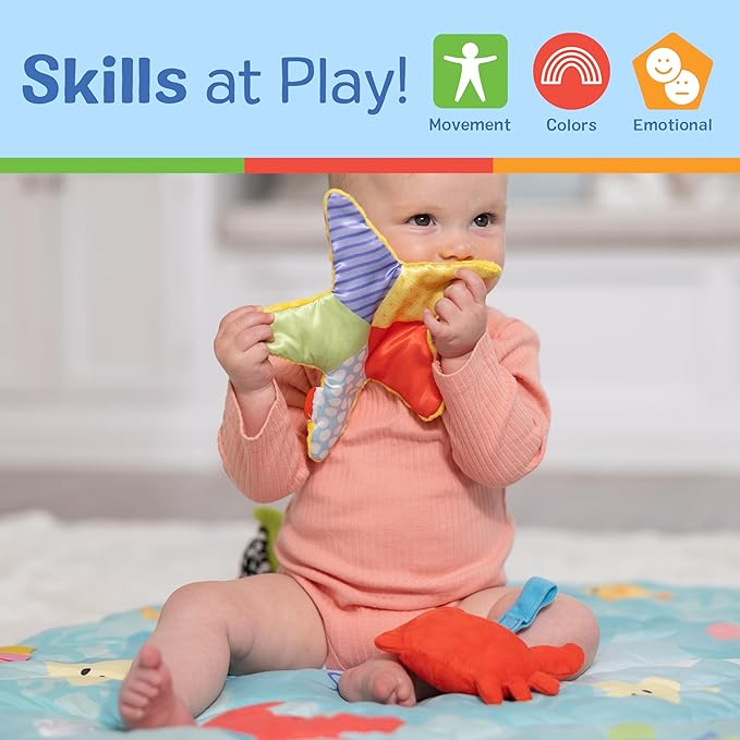 Melissa & Doug Ocean Wooden Baby Play Gym, Easy-Fold Baby Activity Center, 5 Washable Sensory Toys & Reversible Play Mat, Infant Toys, Ages 0–9 Months - FSC Certified