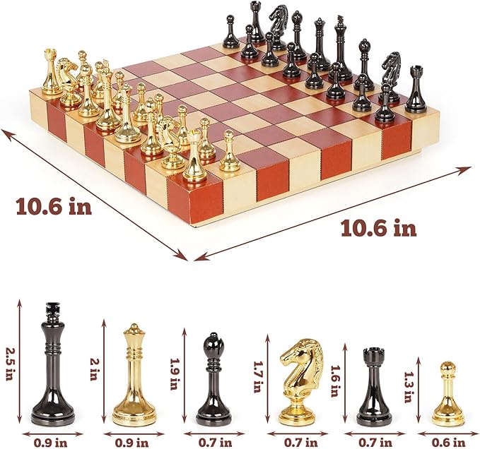 Metal Chess Set for Adults & Kids with Metal Chess Pieces –Wooden Chess Board Game with Portable Storage Case, Classic Strategy Family Board Game Gift Travel Chess Set