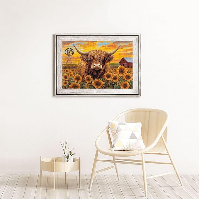 Beautiful Sunflower Highland Cow Jigsaw Puzzle 500 Piece for Adult, Sunflower Jigsaw Puzzles Flowers Puzzle Nature Animal Flower Painting Jigsaw Puzzles Birthday Gifts for Adults and Family Game