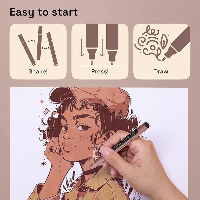 ARTISTRO 12 Skin Tones Acrylic Paint Markers Water-based Extra-fine Tip - Multi-Surface Paint Pens in Soft Colors
