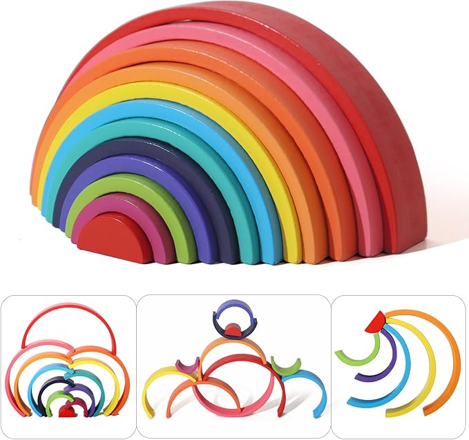 Montessori Rainbow Arch Building Blocks โ 12-Piece Creative Stacking Toy for Kids, Multifunctional Educational Playset for Fine Motor Skills, STEM Learning Toy