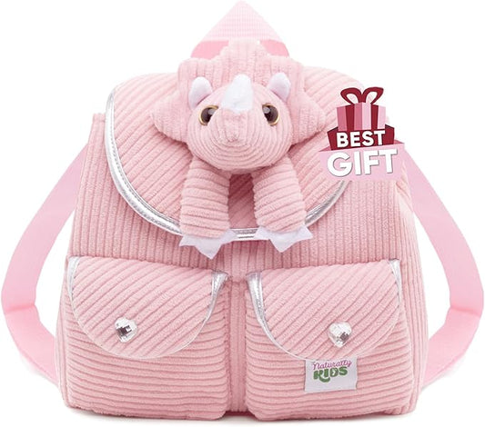 Pink Dinosaur Triceratops Mini Backpack for Kids, Mini Backpack for Toddler Girls, Gift for 2 3 4 5 Year Old Girl Boy