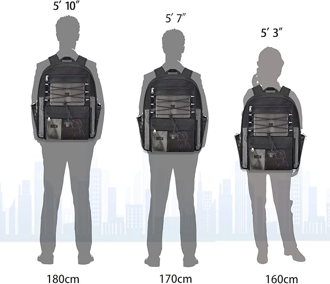 Mesh Backpack Heavy Duty for School, 35L Extra Large Mesh Bookbag for Adults, See Through Mesh Black School Bag with Laptop Pocket for Work Swimming Beach Fitness Sport