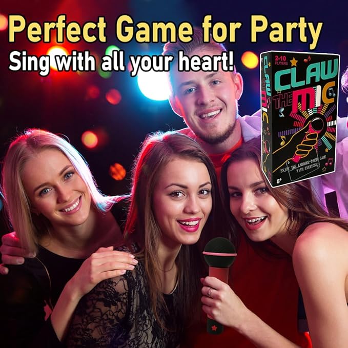 Mic Karaoke Party Game, Family Microphone Music Card Game, 8+ Year Olds, 2-10 Players, Family Games for Bad Singers with 250 Song Lyrics, Kids Gift for Music Lovers