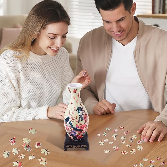 Magpie 3D Puzzle Vase for Adults to Flower Arrangement and Home Decoration Made by 160 Curved Plastic Puzzle Pieces,Great Gift for Mother's Day and Housewarming