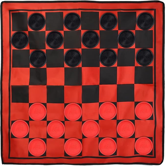 3 in 1 Giant Checkers Game Set,Super Tic Tac Toe,Including Reversible Rug with 24 Checkers,Indoor and Outdoor Activity for Kids or Adults,Board Game,Yard Game