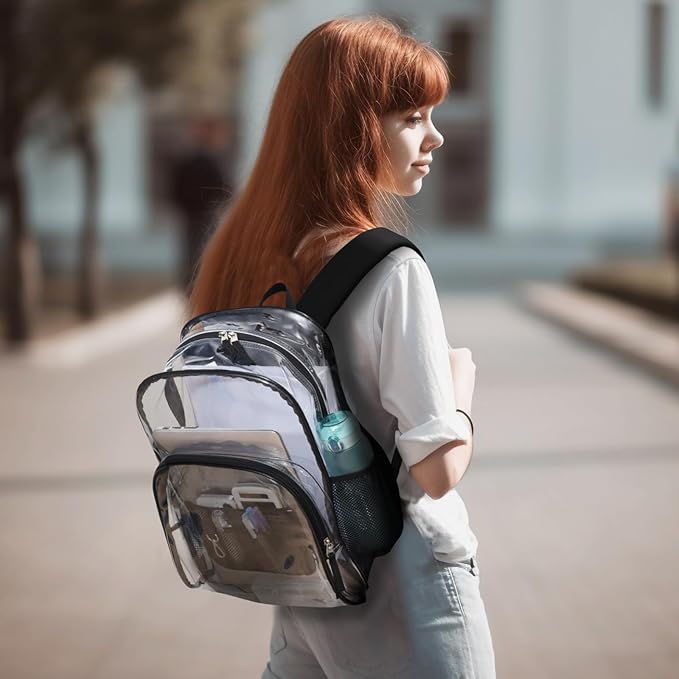 PACKISM Clear Backpack - 17 inch Heavy Duty Clear Backpacks for School, Large Transparent Bookbag for Students (Age 12+)