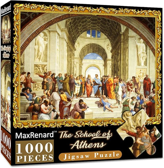 MaxRenard Fine Art Famous Oil Painting Jigsaw Puzzle 1000 Pieces The School of Athens Raphael Puzzle for Adult Museum Collection Home Decoration Family Game Gift