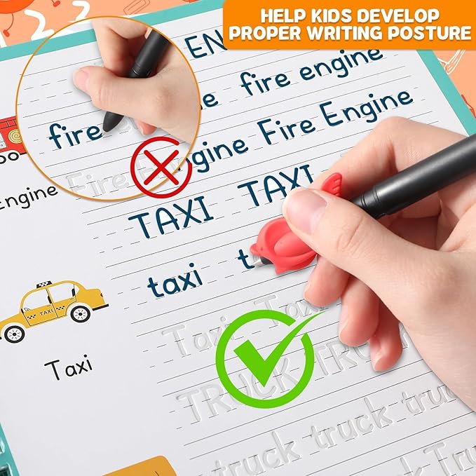 gisgfim 8 Pack Magic Grooved Writing Practice Books for Kids Reusable Magical Handwriting Workbooks with Disappearing Ink Pens Pencil Grips Letter Tracing Copybook for Kindergarten Preschool Age 3-8