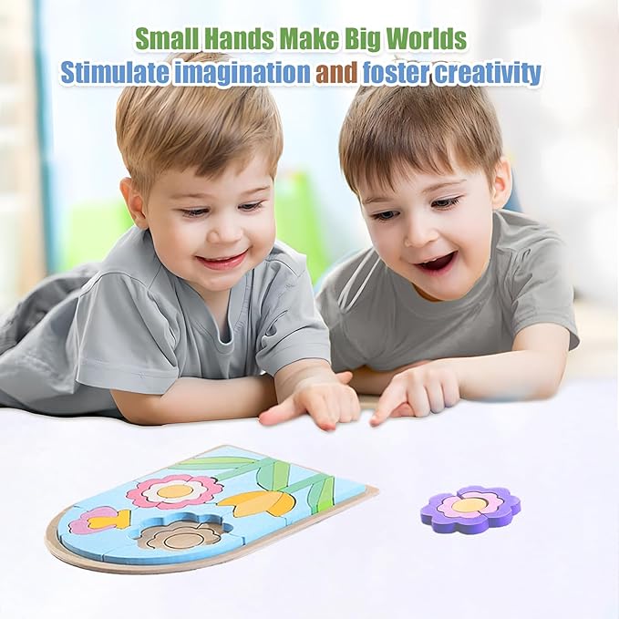 Jigsaw for Baby Boys, Wooden Puzzles for Toddlers 3-5, Boys Girls Birthday Gift for Kids Ages 4-6, Toddler Puzzles Montessori Toys for 3 Year Old, Great Gifts for 3+ Year Olds (Flowers)
