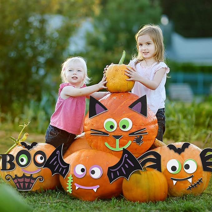 16 Packs Foam Halloween Pumpkins Decorations Stickers, Make Funny Pumpkins Craft Kits for Holiday Decor Kit Party Best Gift for Kids Adult Girls Boys DIY Jack-O-Lantern Pumpkin