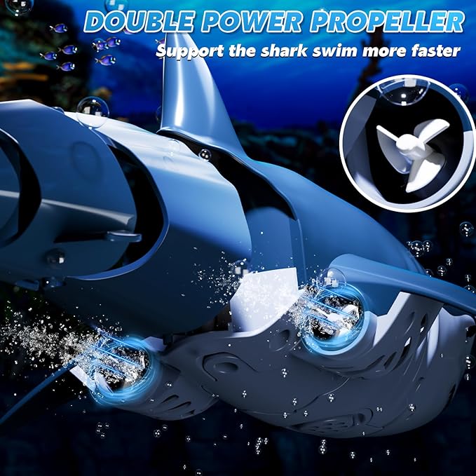 Remote Control Shark Toys for Boys Kids, 1:18 Scale High Simulation Shark for Pool, 2.4Ghz Electric RC Fish Boat Toys with Light & Spray, Toy Sharks Gifts for 6 7 8 9 Year olds Kid Boys Girls