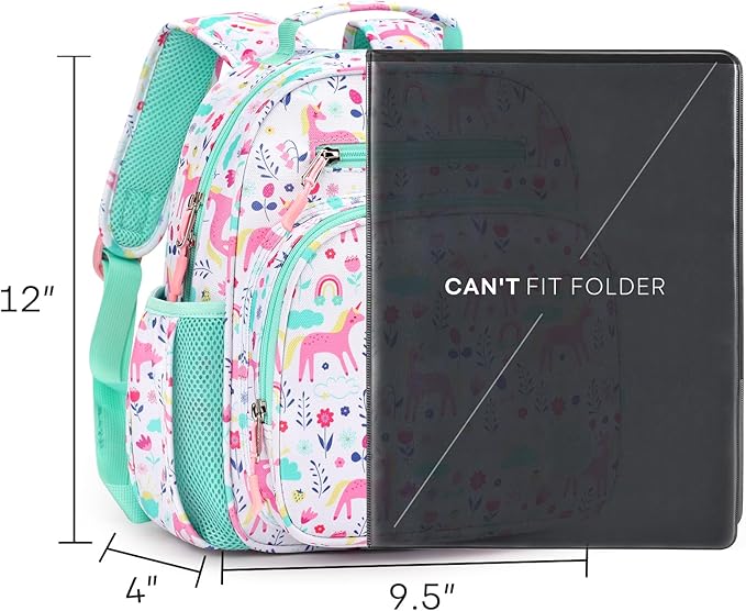 mibasies Toddler Backpack for Girls 2-4: Cute Kids Backpacks for Girls - Preschool Kindergarten Backpack - Unicorn Garden Turquoise