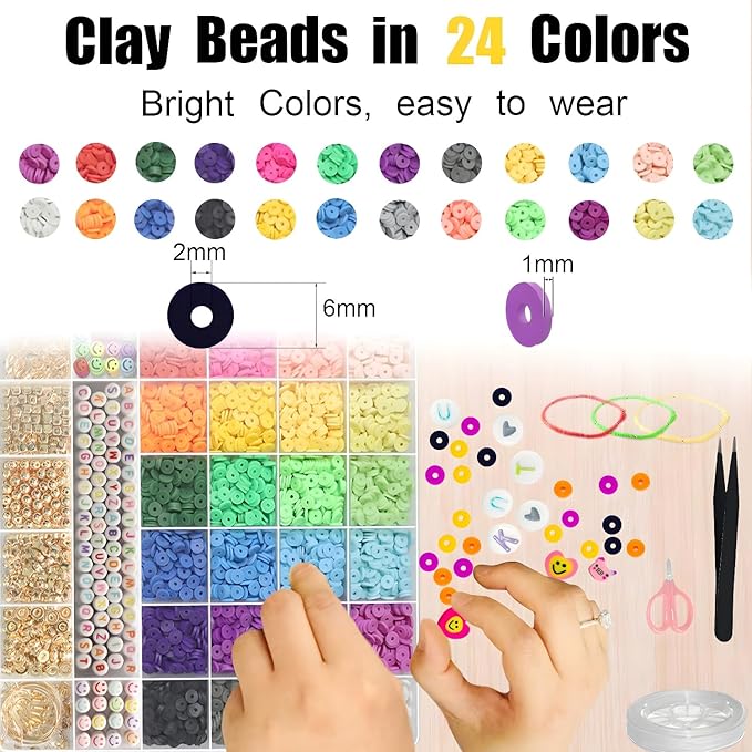 YMSDZHL 7100+PCS Clay Beads Bracelet Making Kit,48 Color DIY Flat Preppy Beads for Friendship Jewelry Making,Polymer Heishi Beads with Charms Gifts for Teen Girls Crafts for Ages 4-12 (7100+PCS)