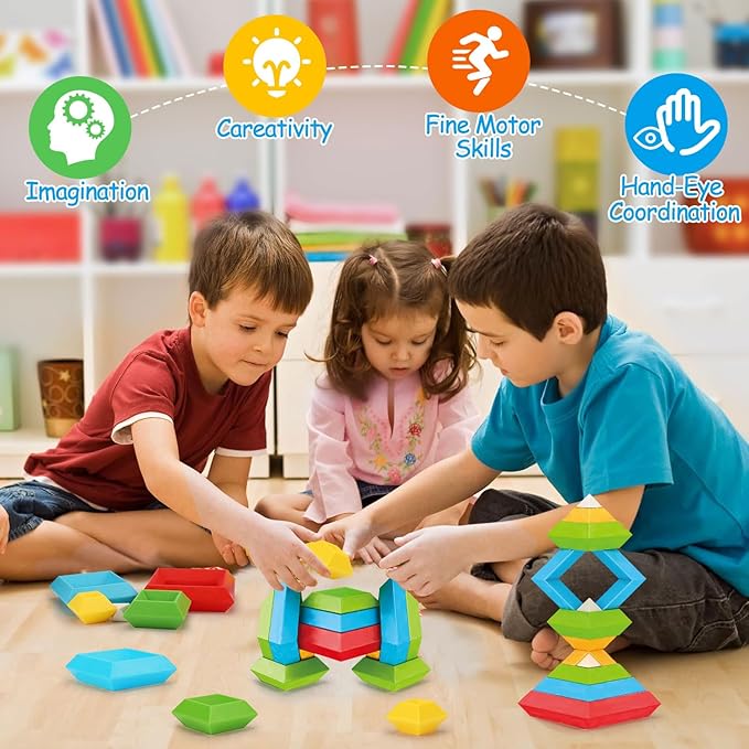 Tsomtto Montessori Toys for 3 4 5 6 Year Old Boys Girls Toddlers Preschool Learning Activities 30 Pcs Stacking Building Blocks STEM Stackable Educational Sensory Gifts for Kids Age 3-4
