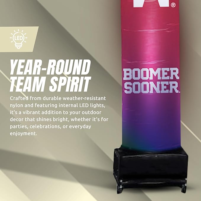 NCAA Oklahoma Sooners Football Wacky Waving Inflatable Tube Guy with LED Lights & Built-in Blower - 6" x 36" x 96" Inflatable Tube Man Crazy Sports Fan Outdoor Party Decoration