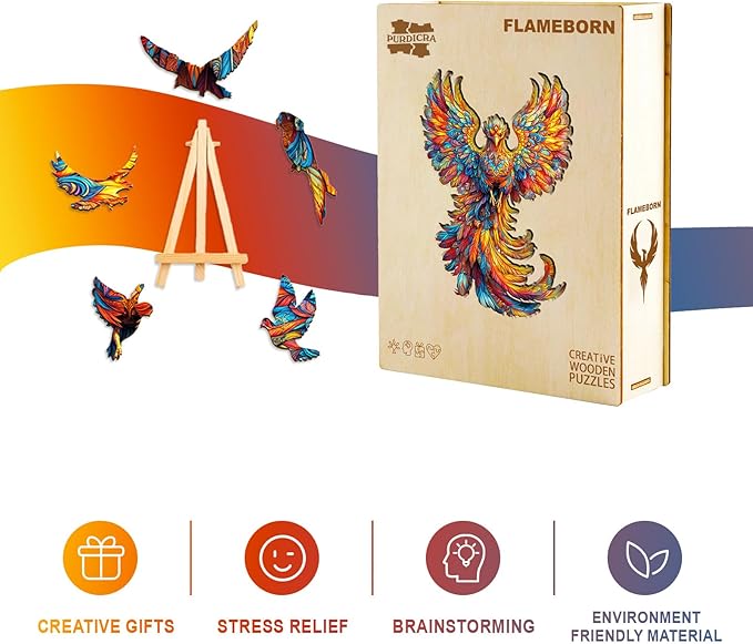 Wooden Puzzles for Adults - Flameborn Wooden Jigsaw Puzzle, Unique Animal Shaped Wood Puzzles Adult, Christmas Birthday Gifts for Friends/Family, Home Decor 11.4 * 7.6in 120pcs