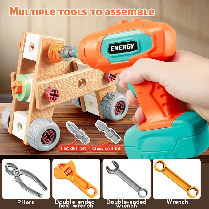 Kids Tool Set with Drill, 148 PCS STEM Building Tools with Storage Box Plastic Todder Tool Set for Boys and Girls Age 3 4 5 6 7 8 Years