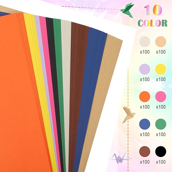 Sherr 1000 Sheets Construction Paper Bulk Colored Cardstock A4 9" x 12" Heavyweight Craft Printer Paper for Kids Bulk School Supplies Art(Bright Color)