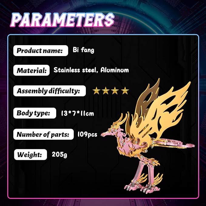 3D Metal Puzzles for Adults, Mechanical Metal Model Kits for Adults Bi Fang, 3D Puzzle Stainless Steel Ornaments for Men Women Art Craft Gifts Toys(Golden Wing).