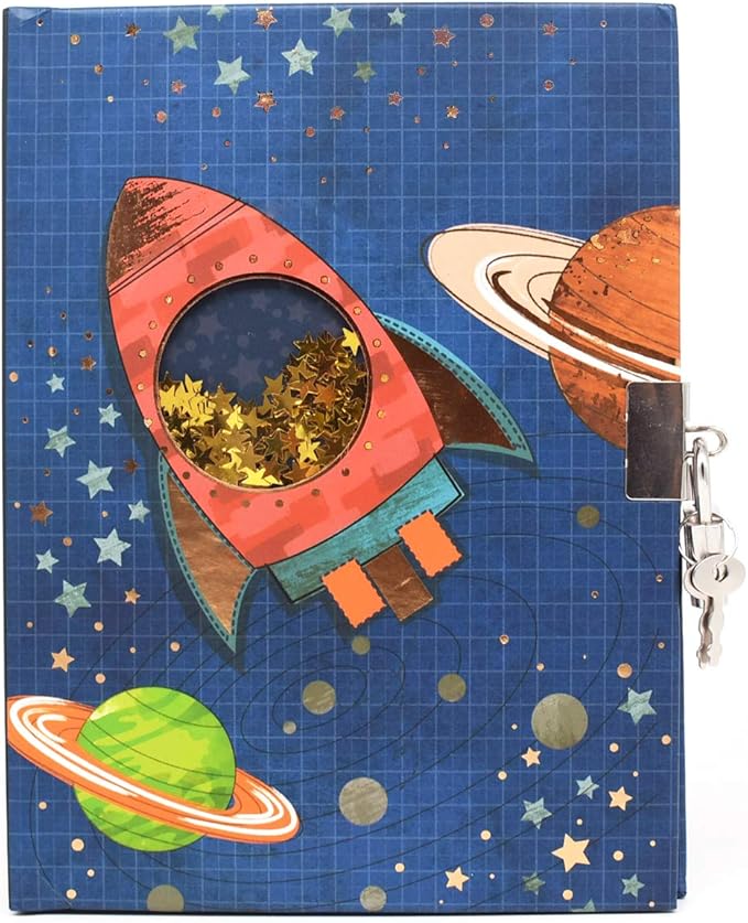 GINMLYDA Boys Diary with Lock for Kids, Spacecraft Diaries 7.1x5.3 inches 160 Pages Cute Boy Journal Secret Notebook with Lock and Key for Little Kid Writing Drawing Gift for Pre school Age 6,8,12